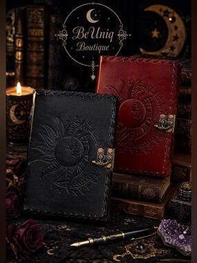 NWT Genuine Leather Sun Moon Celestial Journal 5x7 Handmade Gothic Notebook